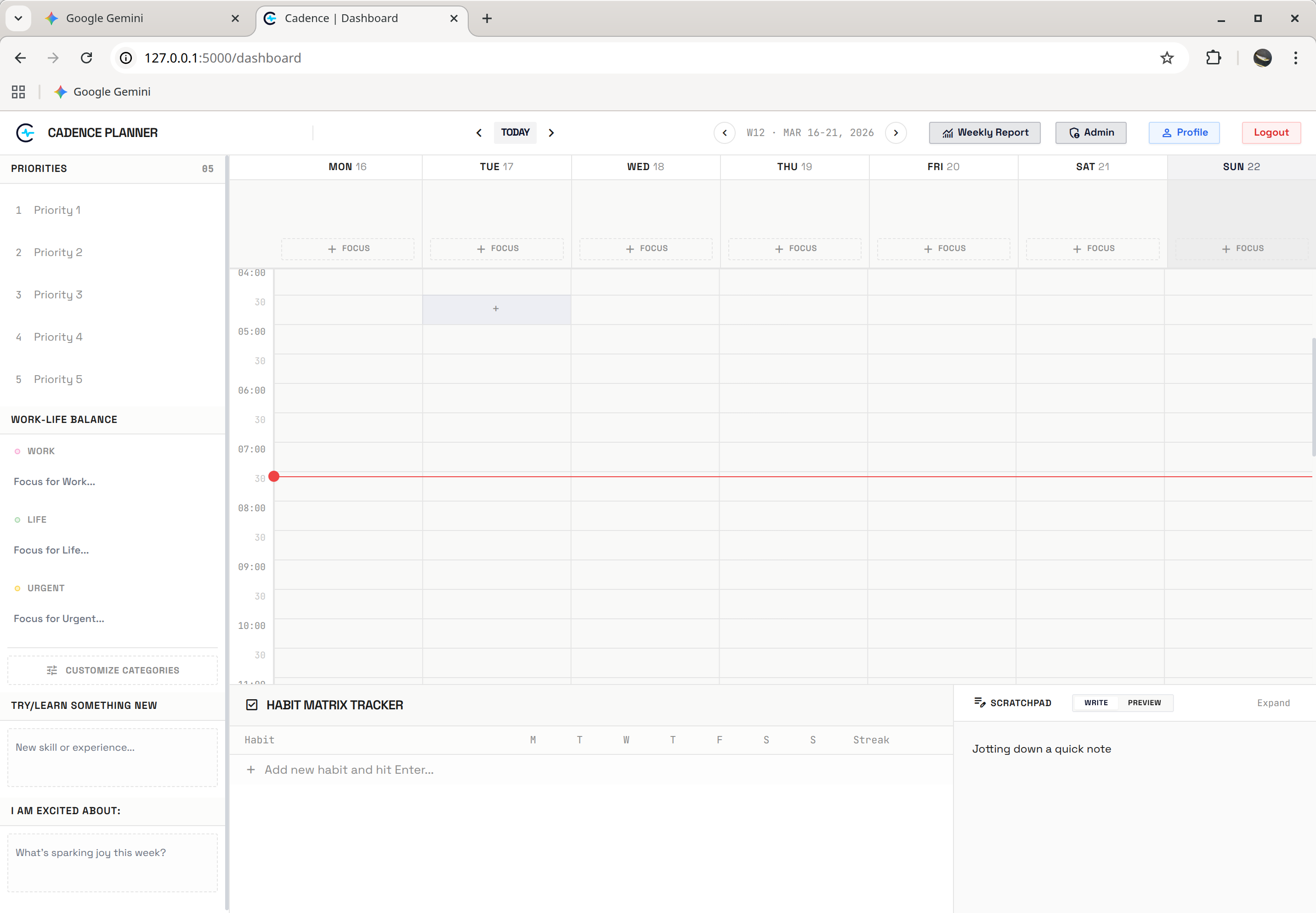 Cadence Dashboard Interface